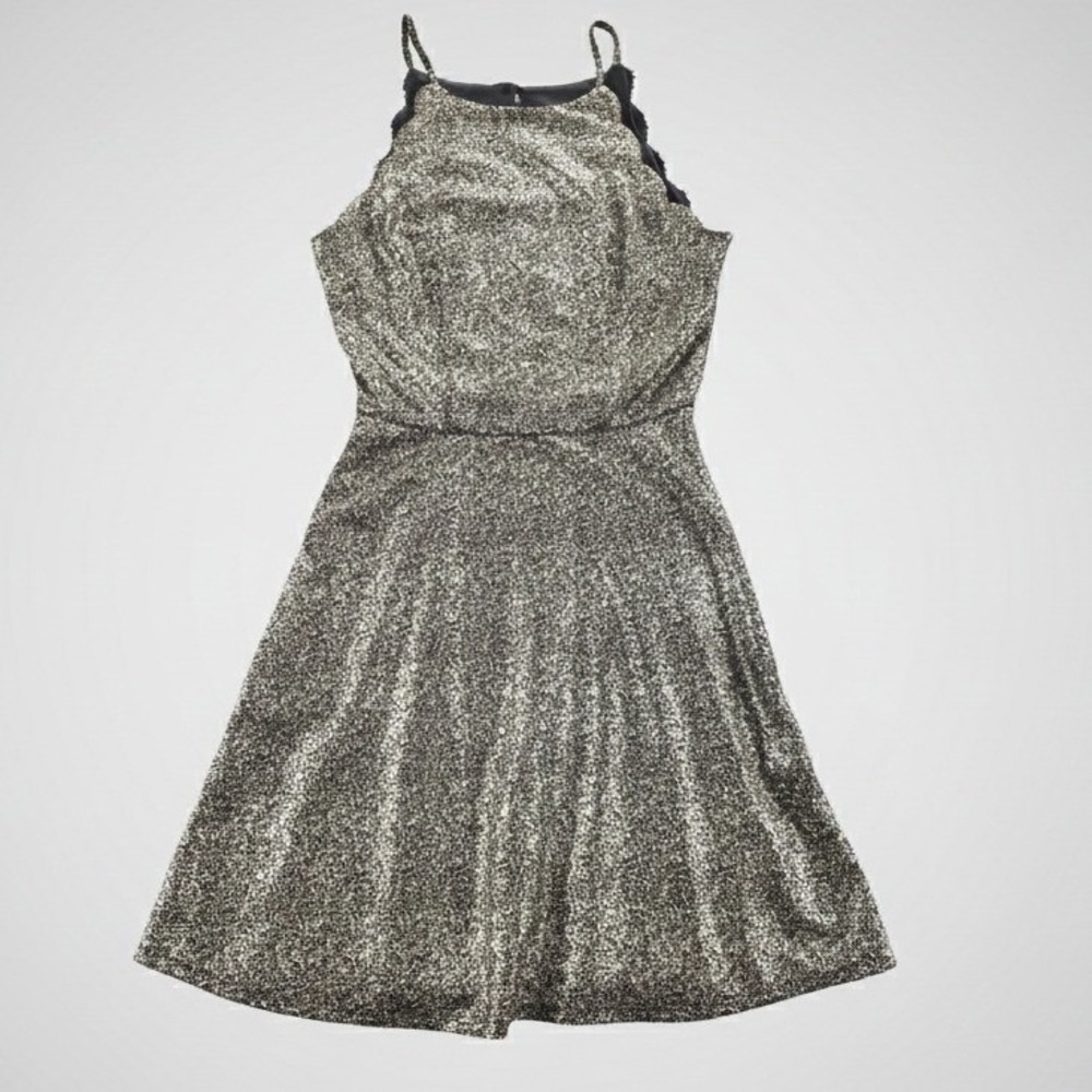 IZ Byer Women's Metallic Sparkle Halter Neck A-Line Glitter Dress Sz 3 cocktail